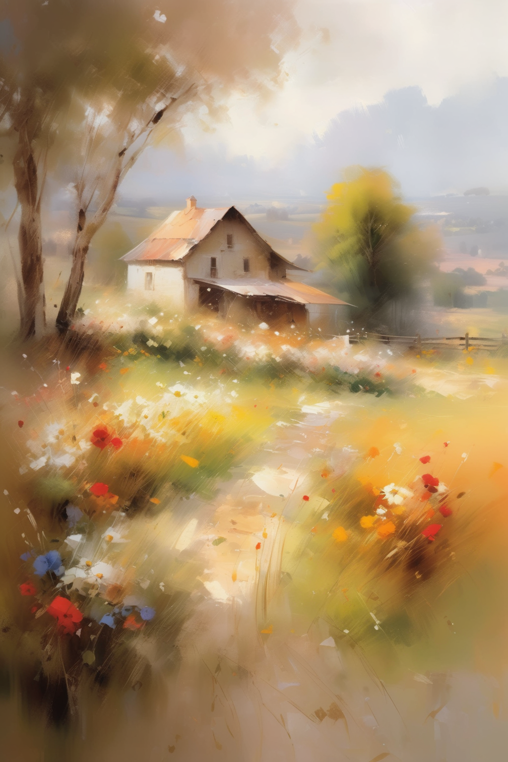 00986-3674159497-_lora_Willem Haenraets Style_1_Willem Haenraets Style - Serene countryside landscape with blooming wildflowers and a rustic farm.png